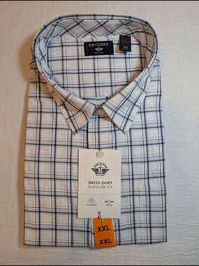 Dockers White and Navy Plaid Regular Fit Dress Shirt